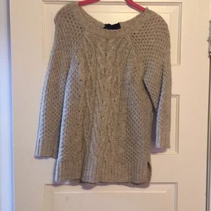 Adorable cozy sweater with blue ribbon in back